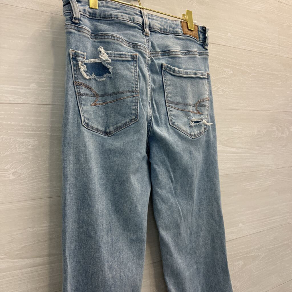 American Eagle Light Wash Distressed Super High Rise Flare Jeans 8