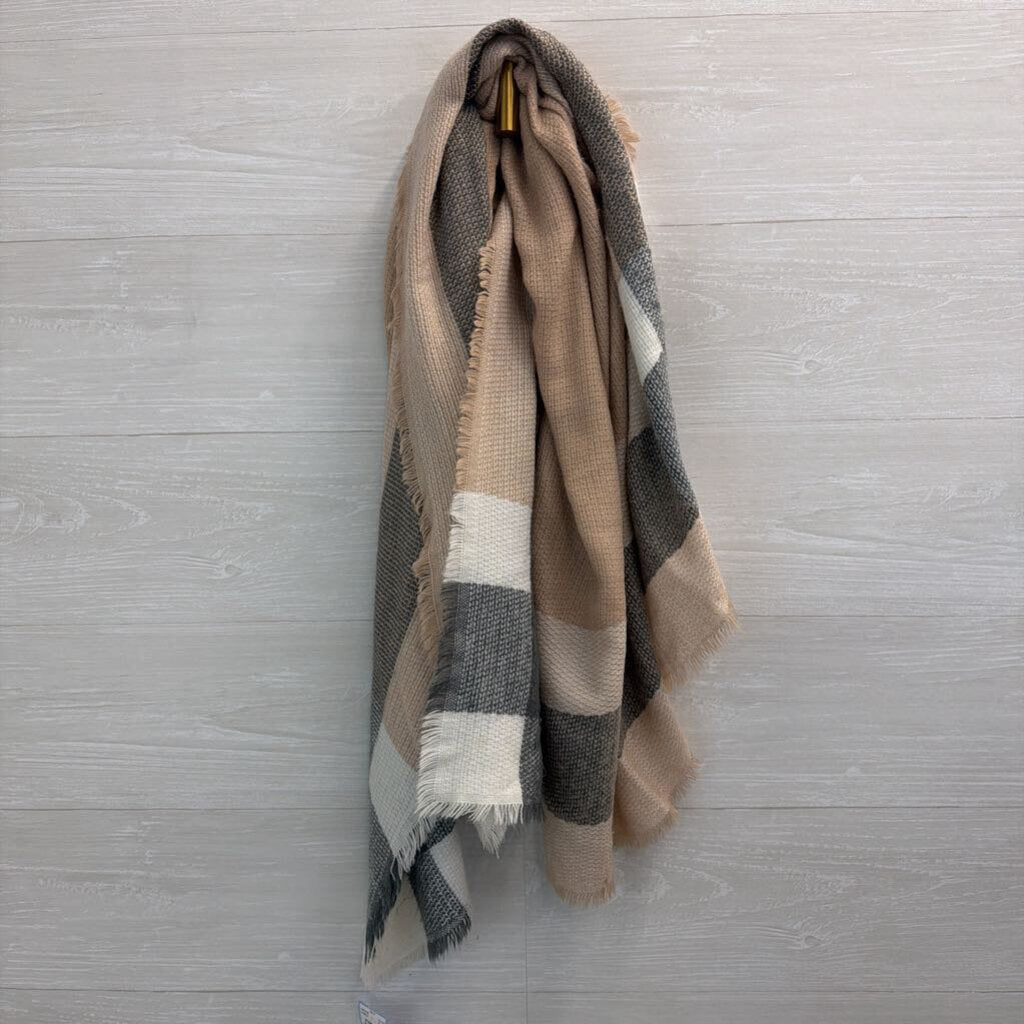 Cream/ Brown/ Grey Plaid Soft Scarf