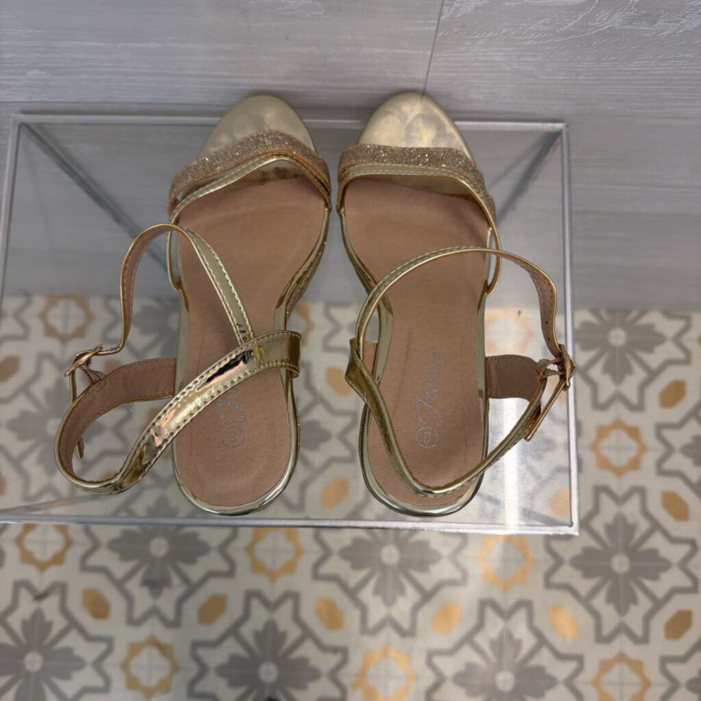 Gold Sparkle Strappy Wedge Heels 8