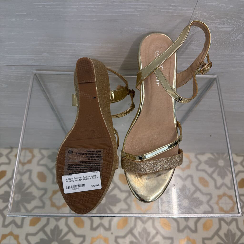 Gold Sparkle Strappy Wedge Heels 8