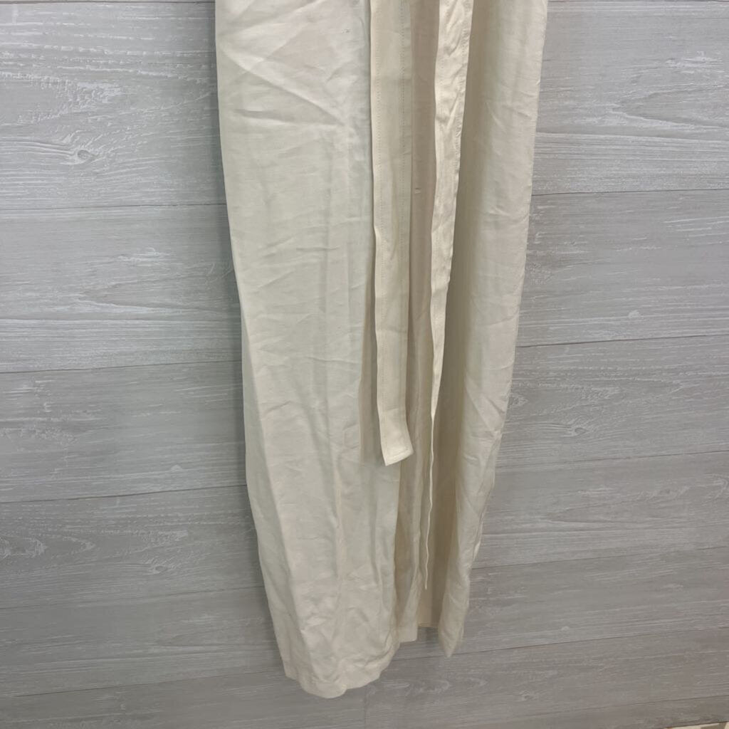 Nine West Cream Short Sleeve Tie Waist Jumpsuit Large