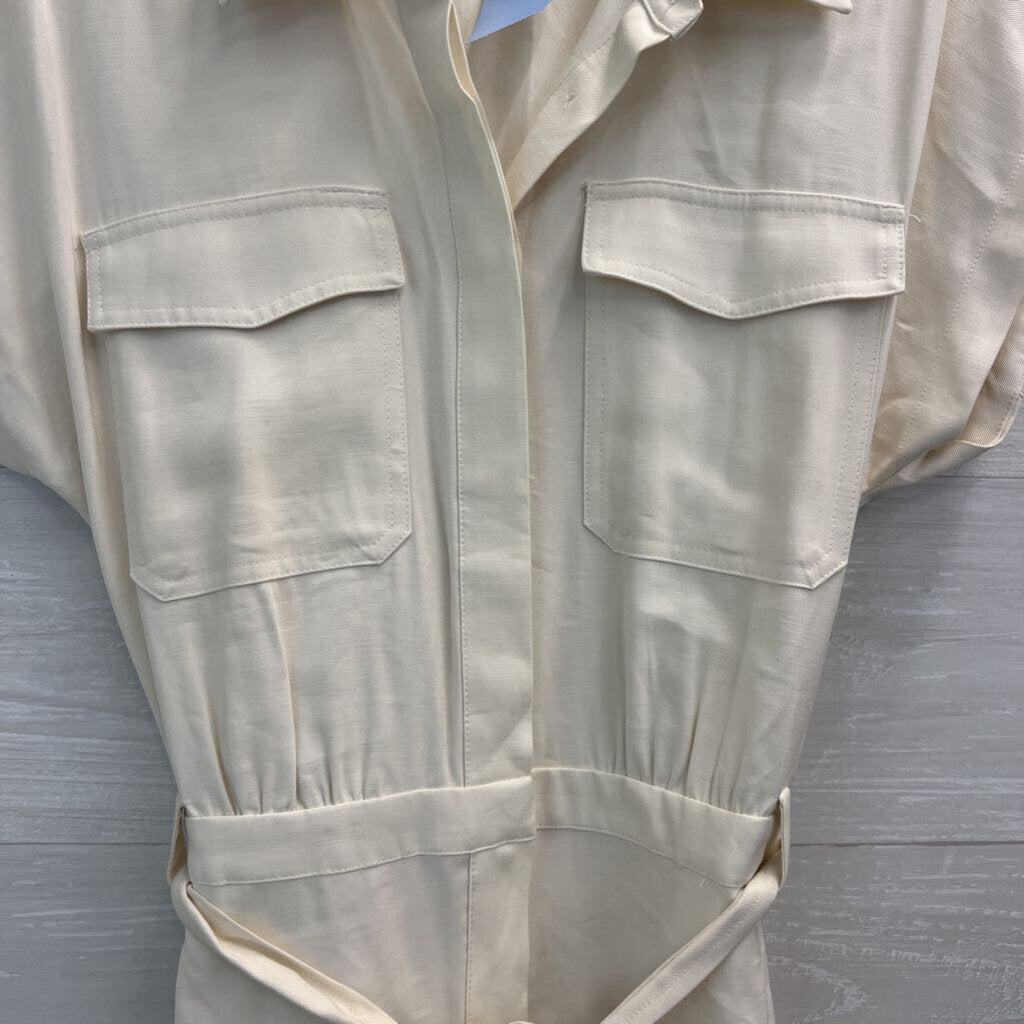 Nine West Cream Short Sleeve Tie Waist Jumpsuit Large