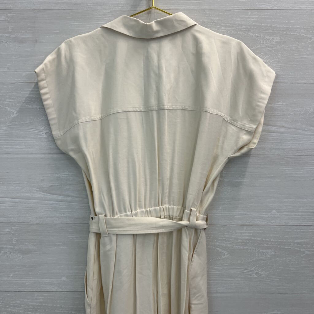 Nine West Cream Short Sleeve Tie Waist Jumpsuit Large
