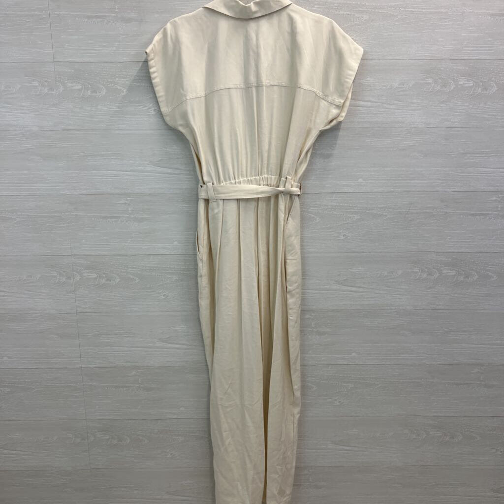 Nine West Cream Short Sleeve Tie Waist Jumpsuit Large