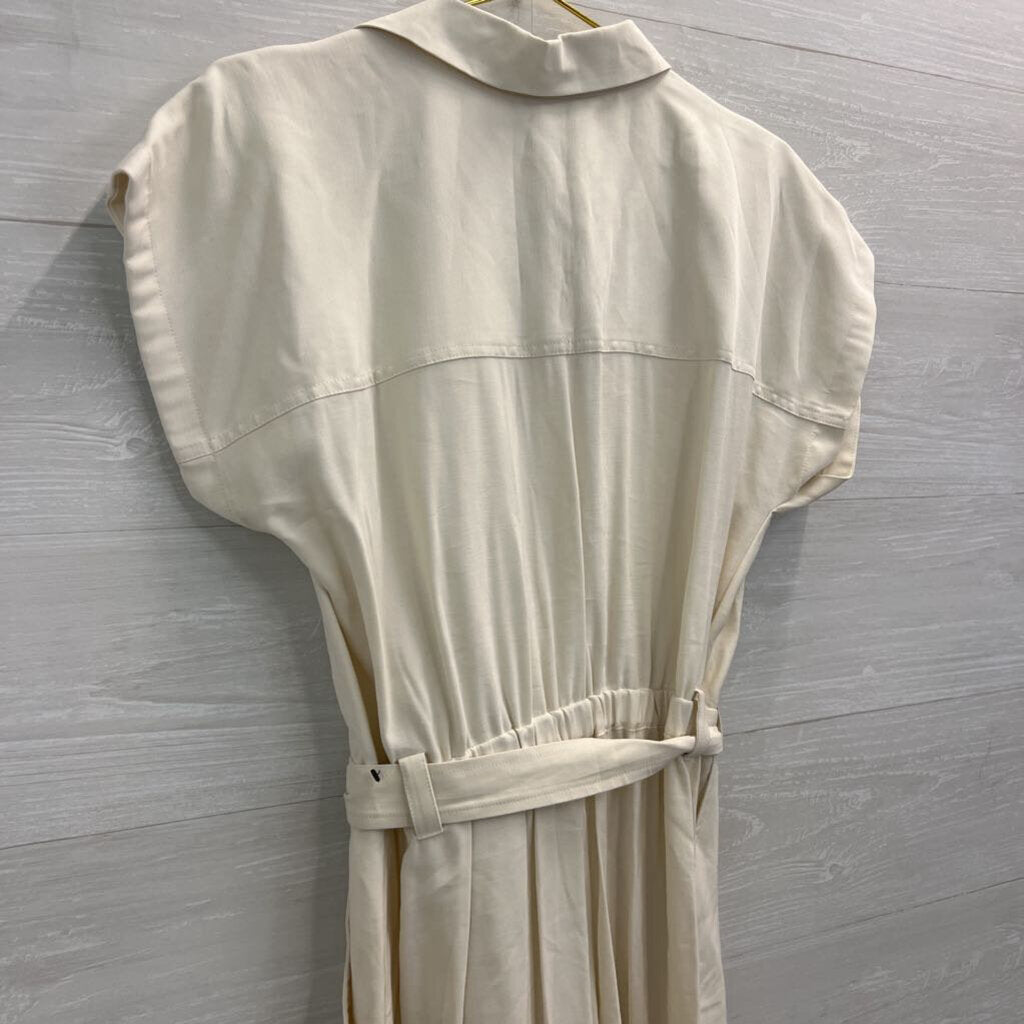 Nine West Cream Short Sleeve Tie Waist Jumpsuit Large