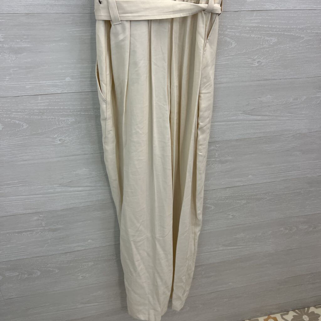 Nine West Cream Short Sleeve Tie Waist Jumpsuit Large