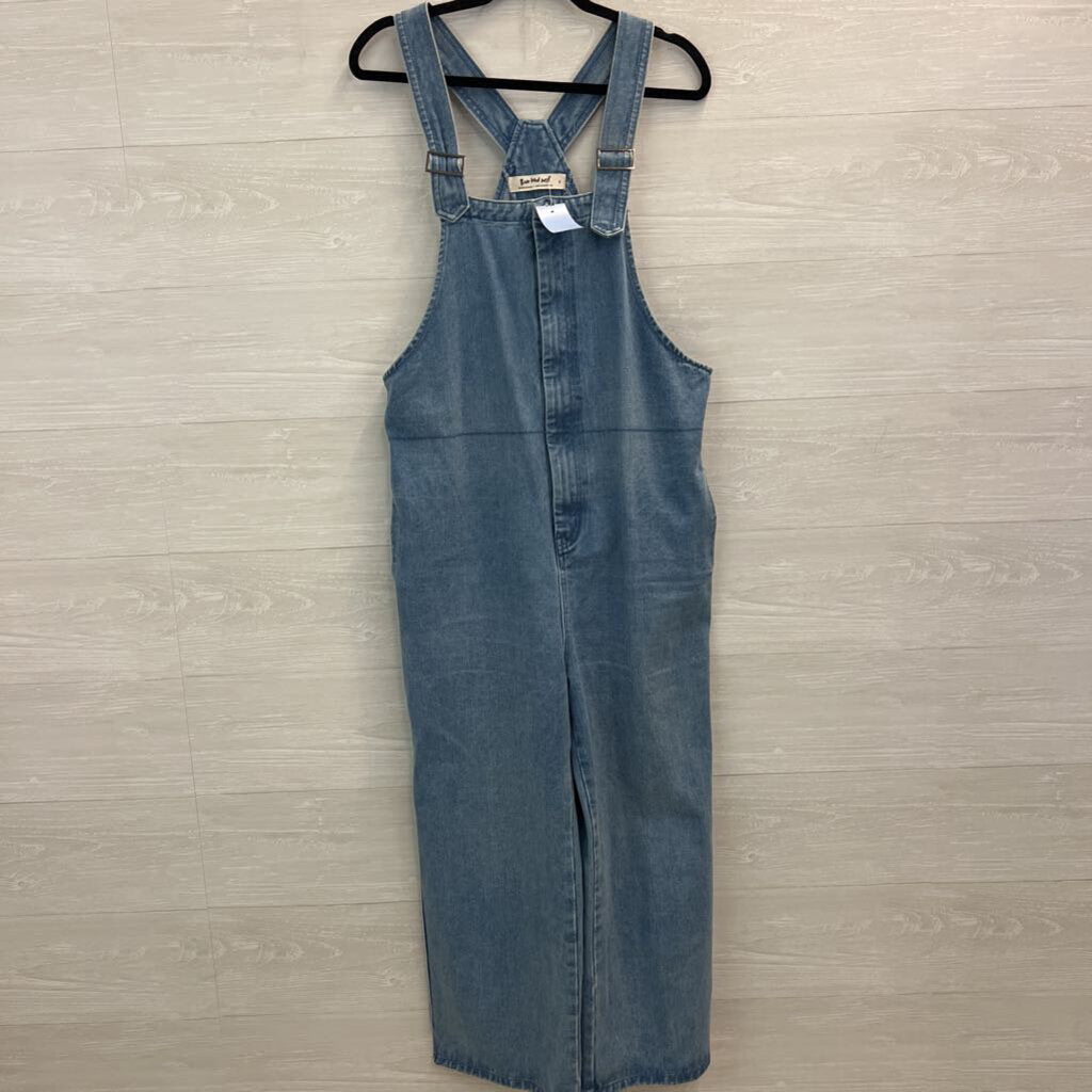 Three Bird Nest Light Wash Zip Front Overalls Small