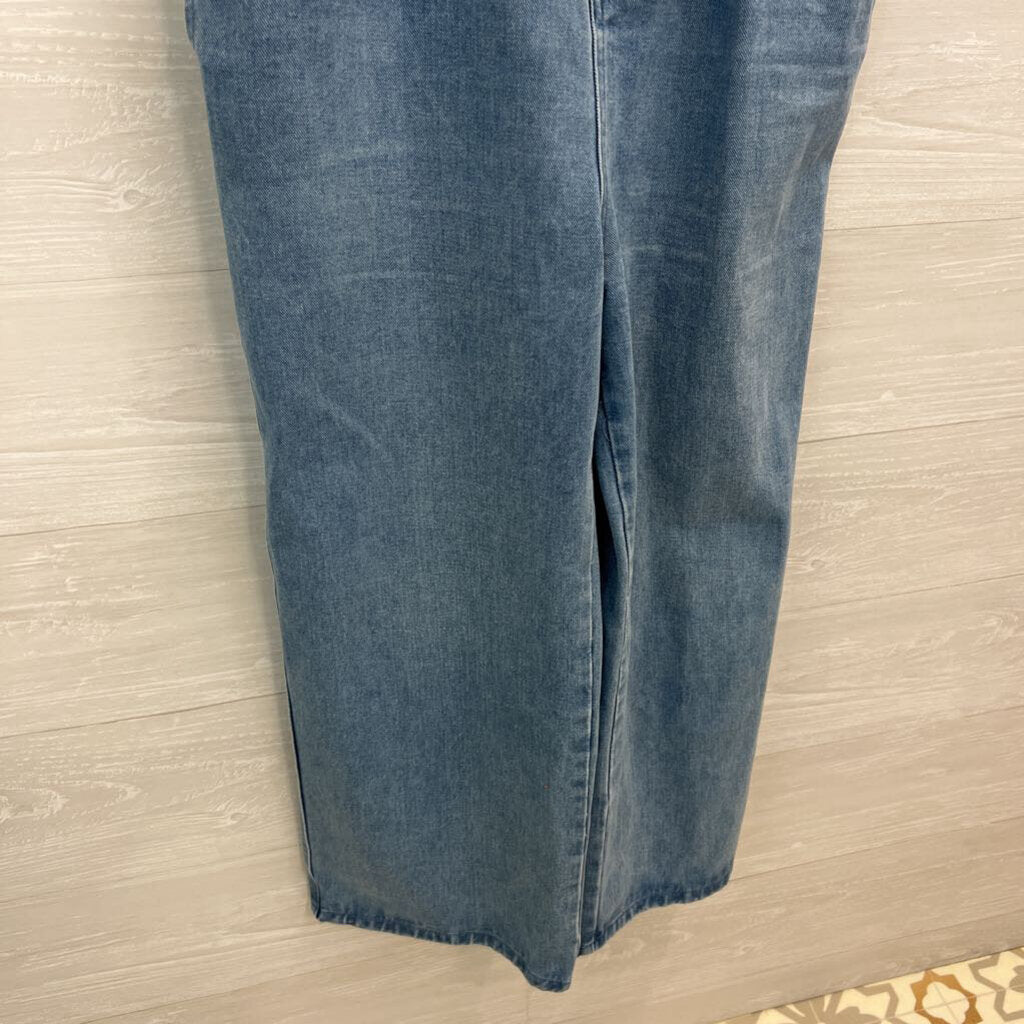 Three Bird Nest Light Wash Zip Front Overalls Small