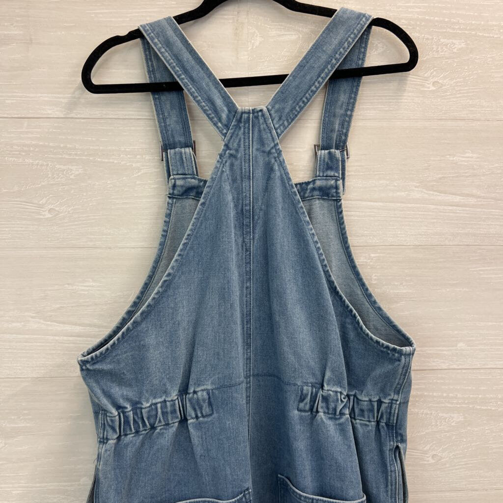 Three Bird Nest Light Wash Zip Front Overalls Small