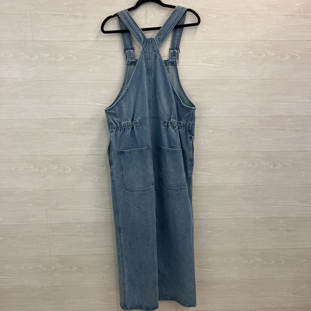 Three Bird Nest Light Wash Zip Front Overalls Small