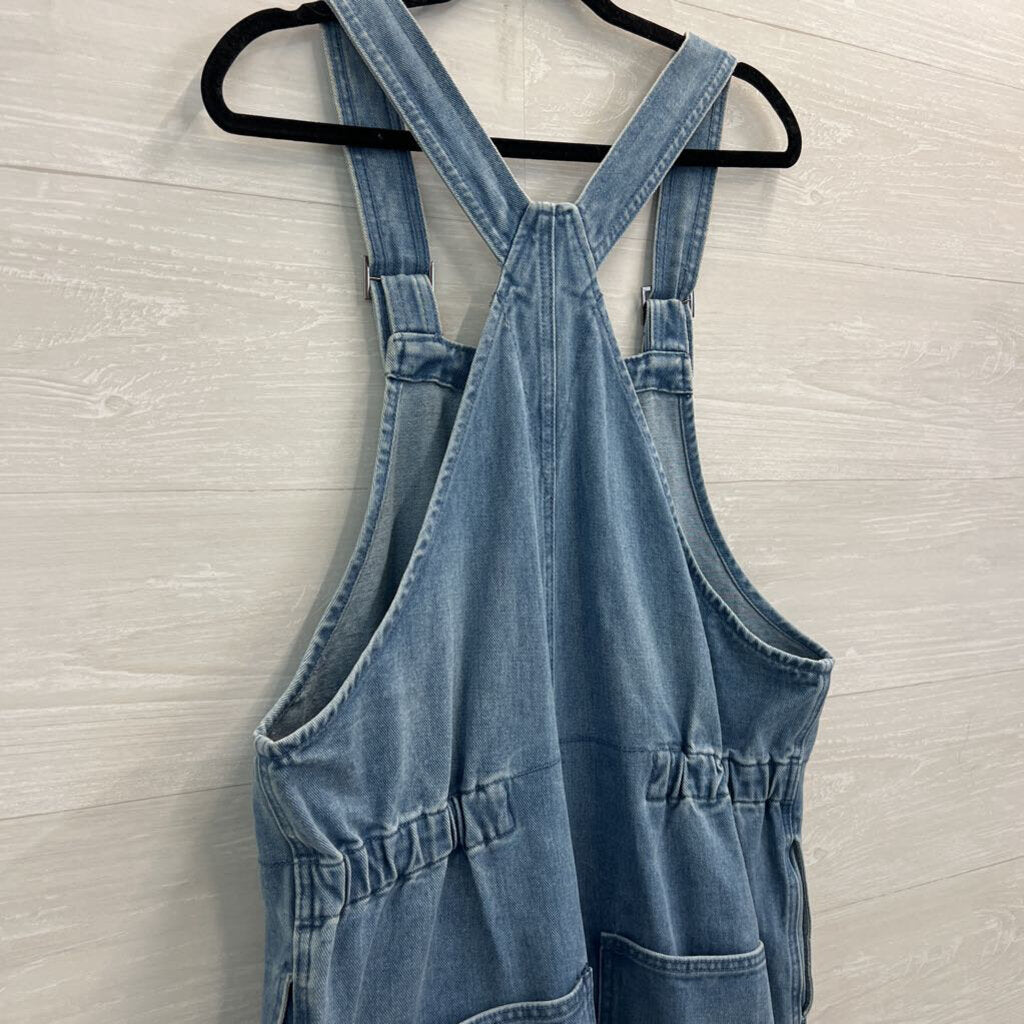 Three Bird Nest Light Wash Zip Front Overalls Small