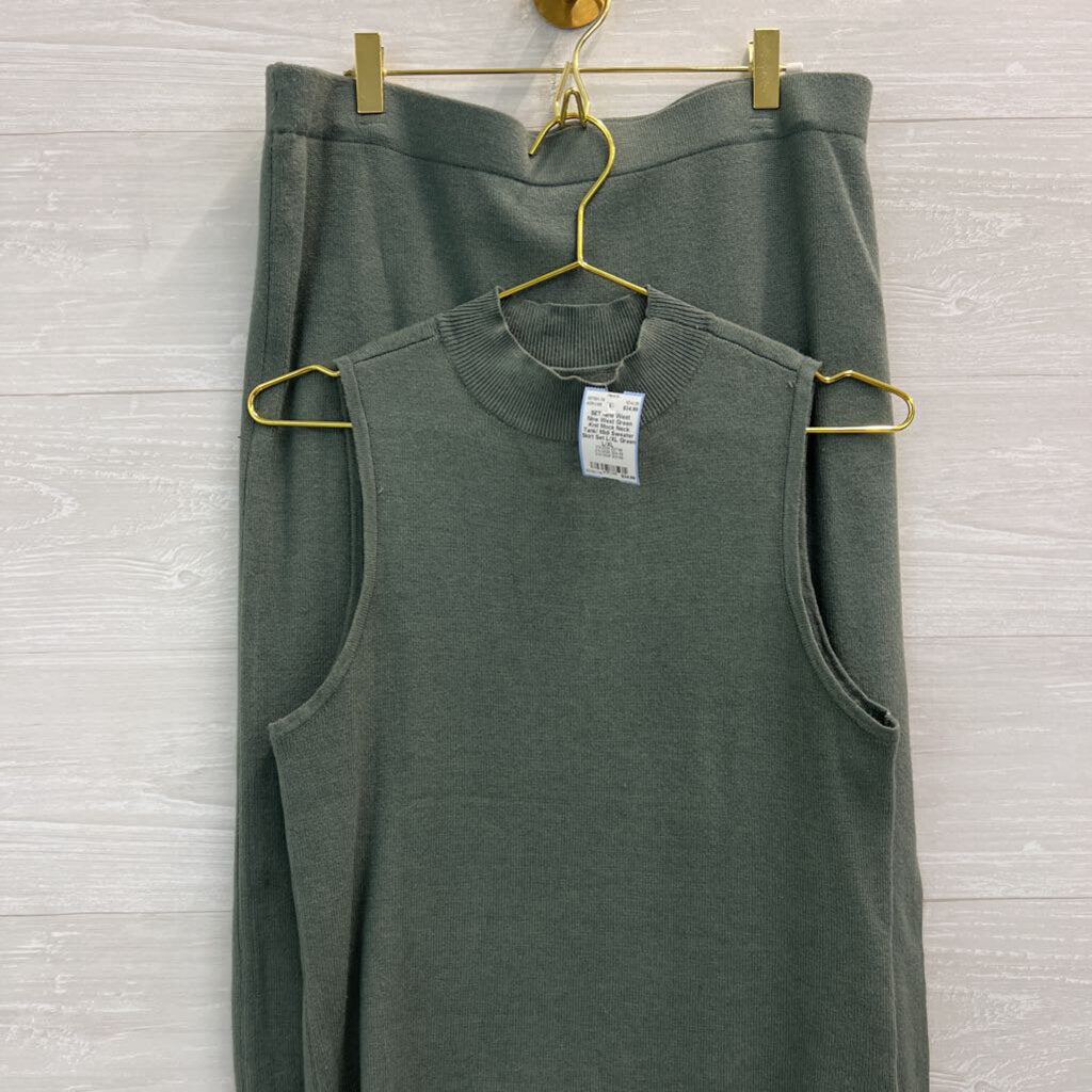 Nine West Green Knit Mock Neck Tank/ Midi Sweater Skirt Set L/XL