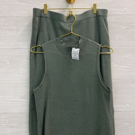 Nine West Green Knit Mock Neck Tank/ Midi Sweater Skirt Set L/XL