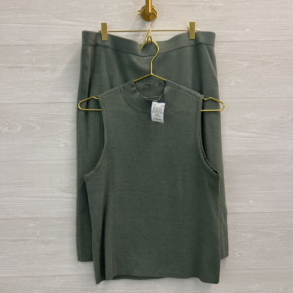 Nine West Green Knit Mock Neck Tank/ Midi Sweater Skirt Set L/XL