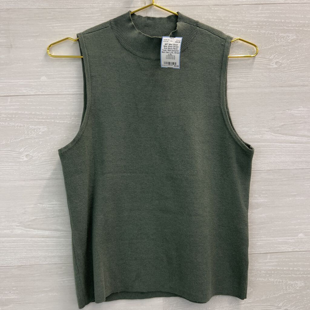 Nine West Green Knit Mock Neck Tank/ Midi Sweater Skirt Set L/XL