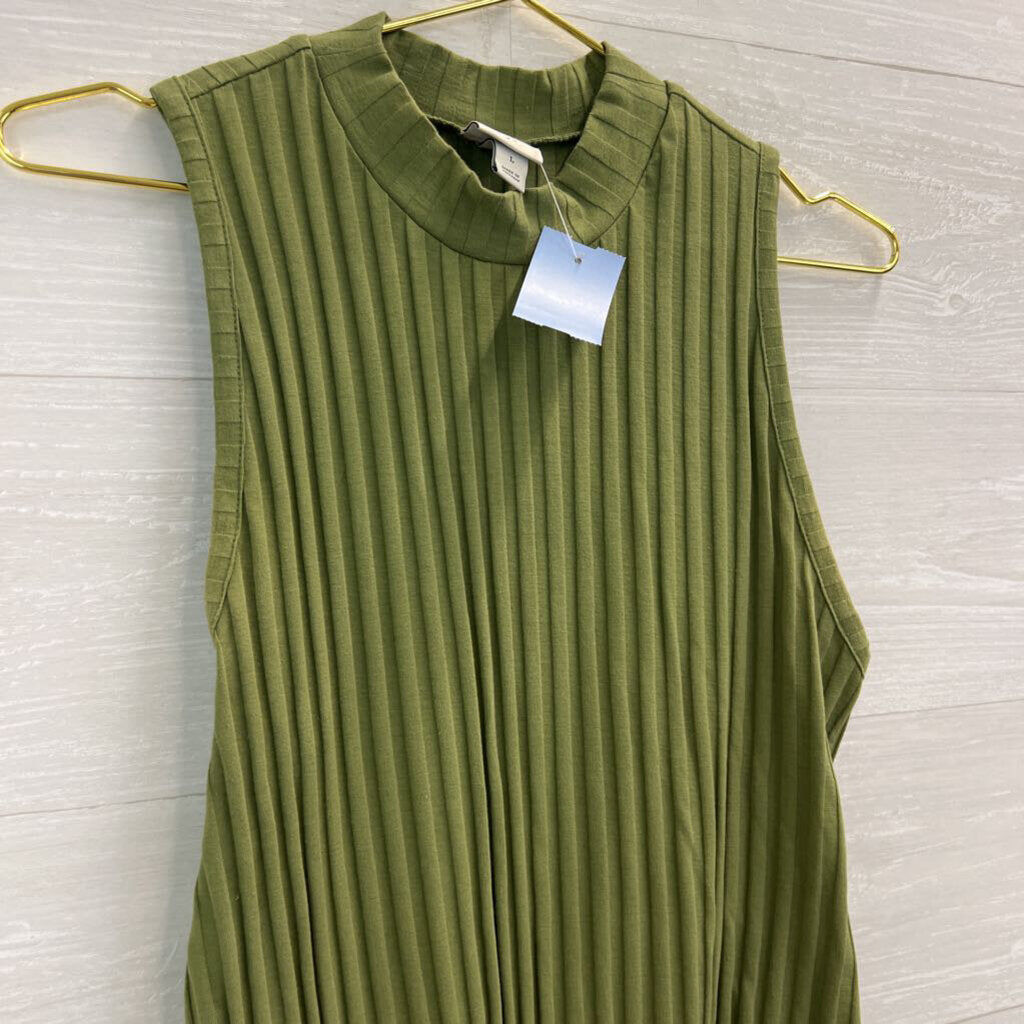 Green Ribbed Mock Neck Tank/ Wide Leg Pants Set Large