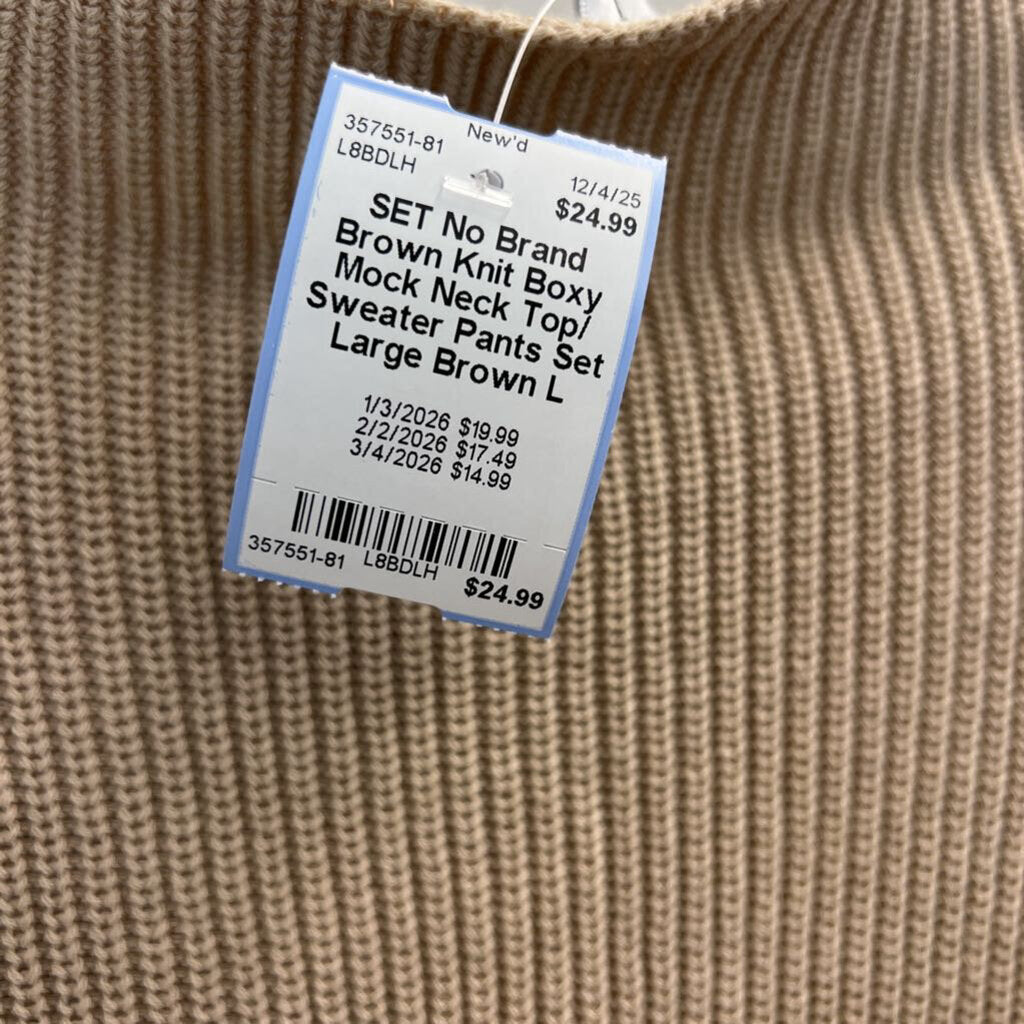 Brown Knit Boxy Mock Neck Top/ Sweater Pants Set Large