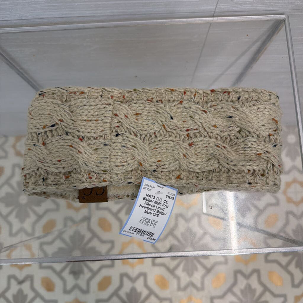 CC Beige/ Multi Knit Fleece Lined Headband