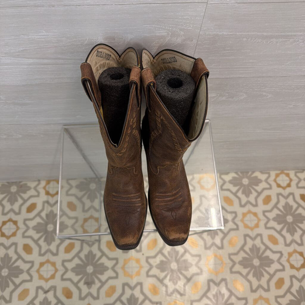 Durango Brown Leather Mid Calf Square Toe Western Boots 8.5