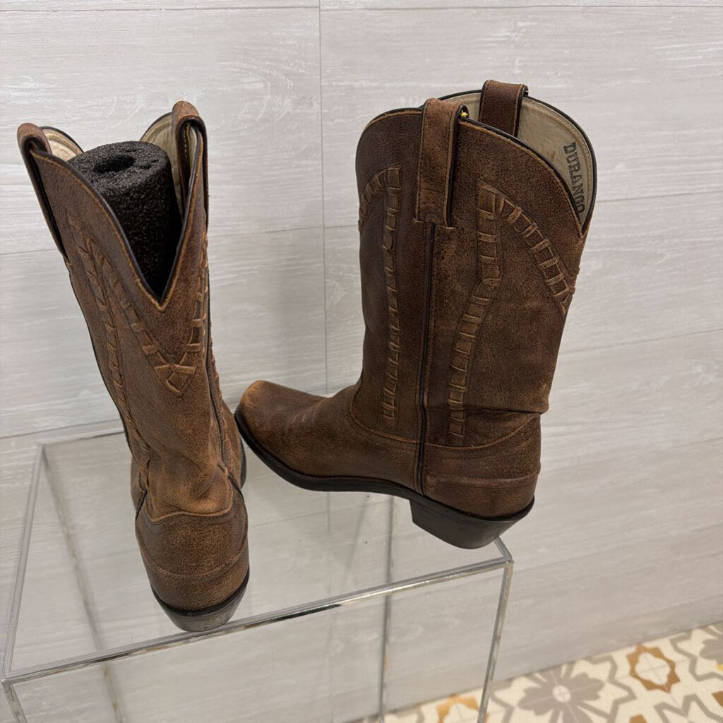 Durango Brown Leather Mid Calf Square Toe Western Boots 8.5