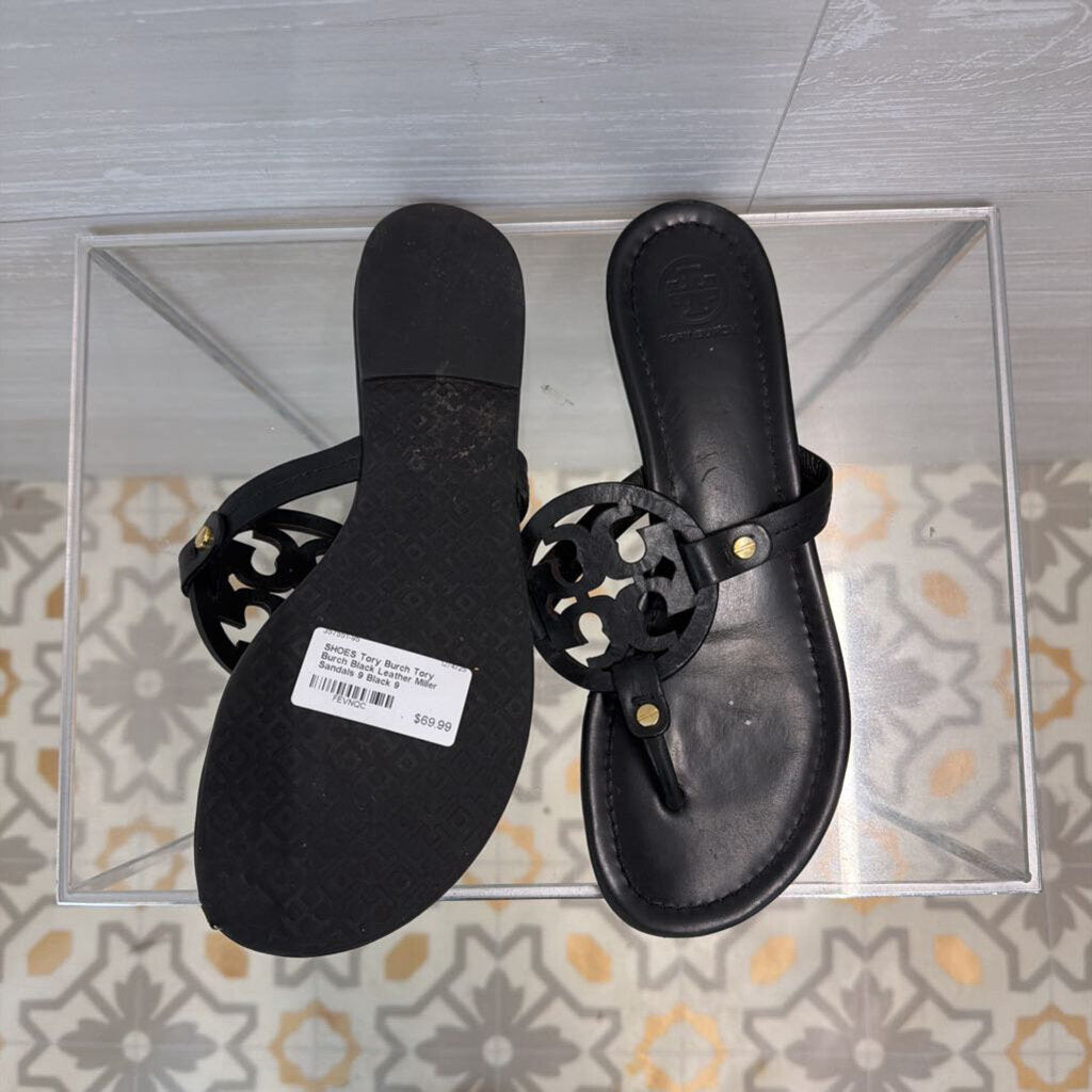Tory Burch Black Leather Miller Sandals 9