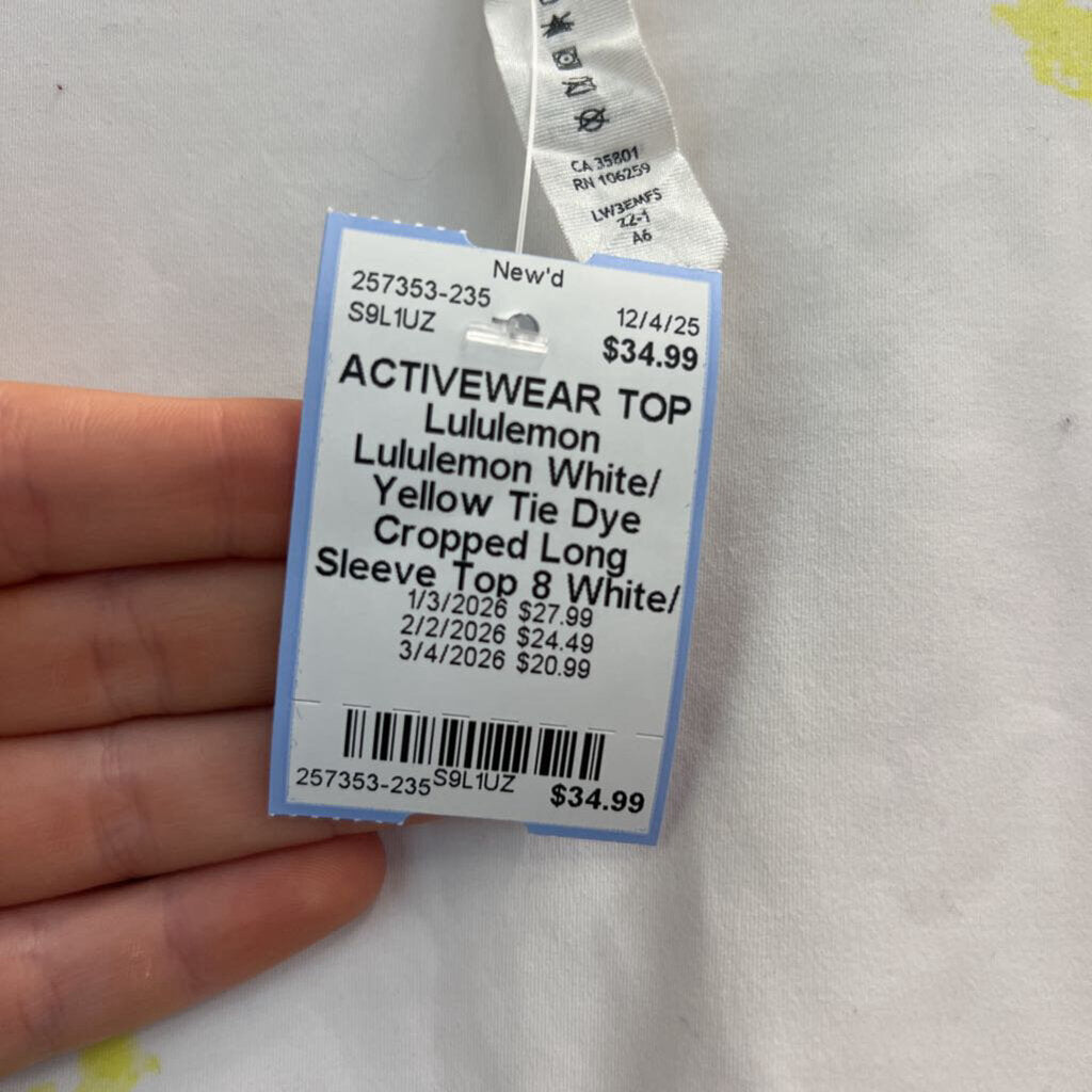 Lululemon White/ Yellow Tie Dye Cropped Long Sleeve Top 8