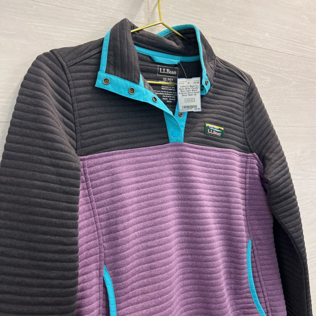 LL Bean Grey/ Purple/ Blue Color Block Pullover Extra Small