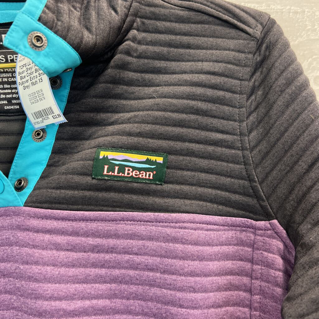 LL Bean Grey/ Purple/ Blue Color Block Pullover Extra Small