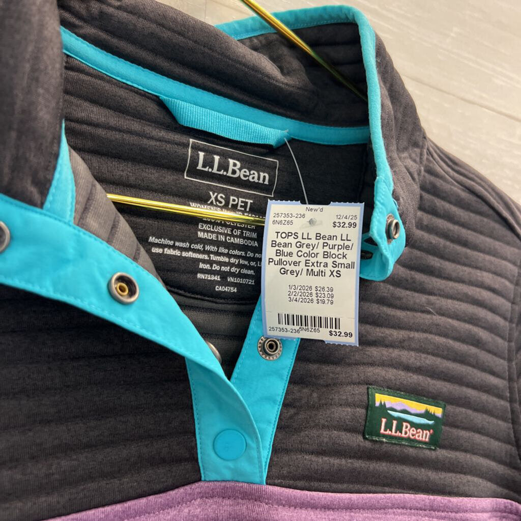LL Bean Grey/ Purple/ Blue Color Block Pullover Extra Small