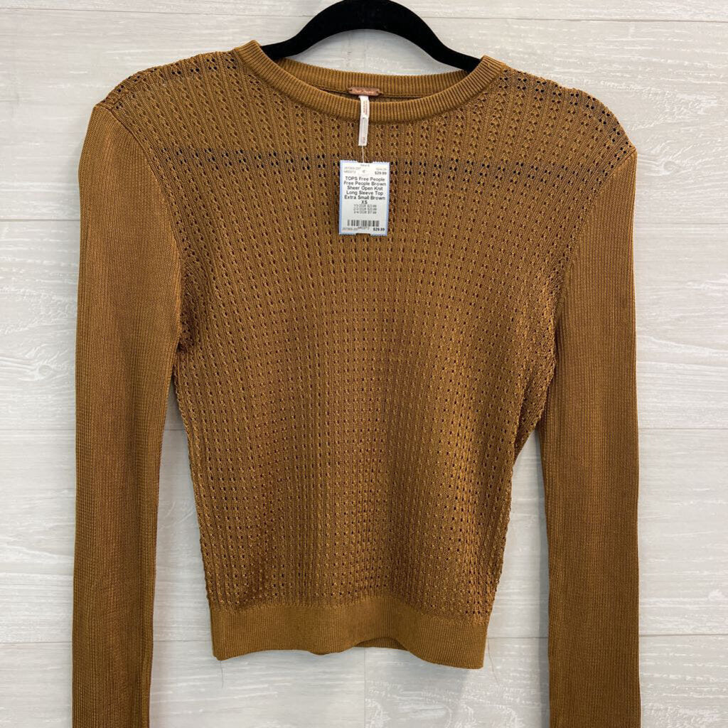 Free People Brown Sheer Open Knit Long Sleeve Top Extra Small