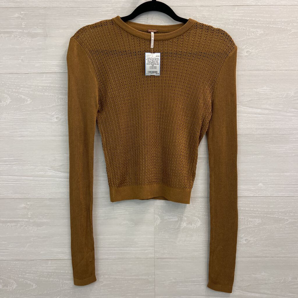 Free People Brown Sheer Open Knit Long Sleeve Top Extra Small