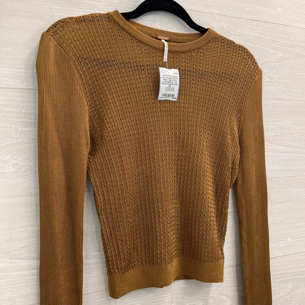 Free People Brown Sheer Open Knit Long Sleeve Top Extra Small