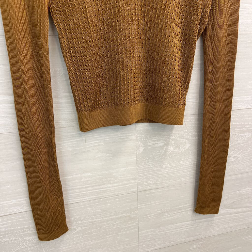 Free People Brown Sheer Open Knit Long Sleeve Top Extra Small