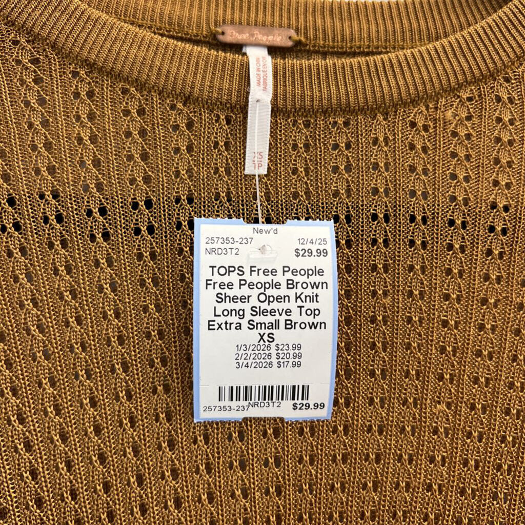 Free People Brown Sheer Open Knit Long Sleeve Top Extra Small