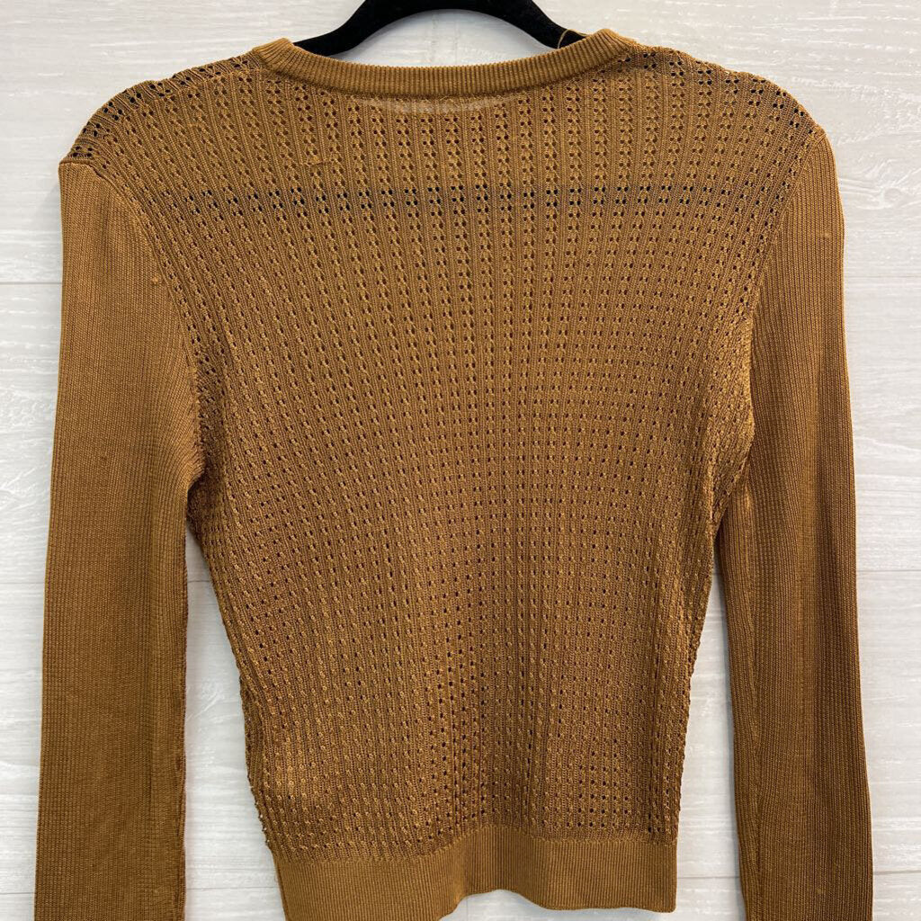 Free People Brown Sheer Open Knit Long Sleeve Top Extra Small