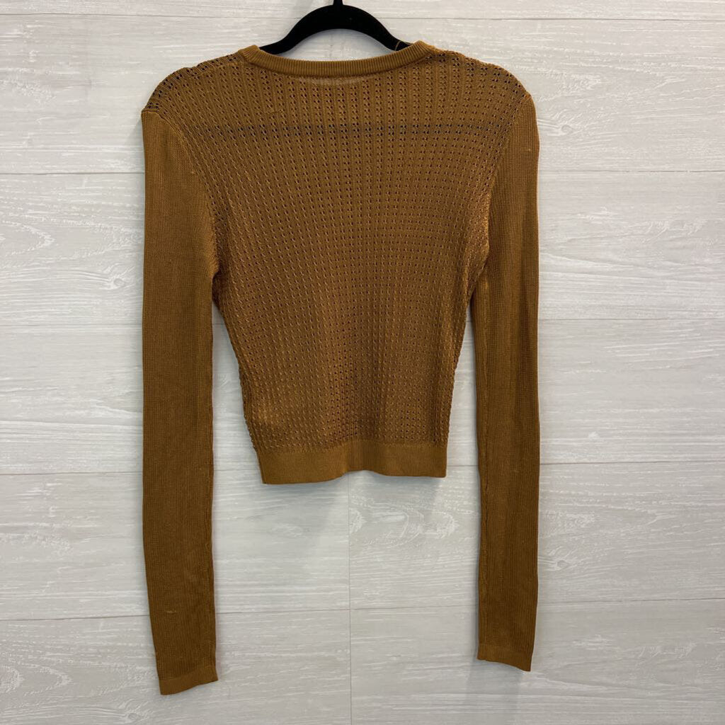 Free People Brown Sheer Open Knit Long Sleeve Top Extra Small
