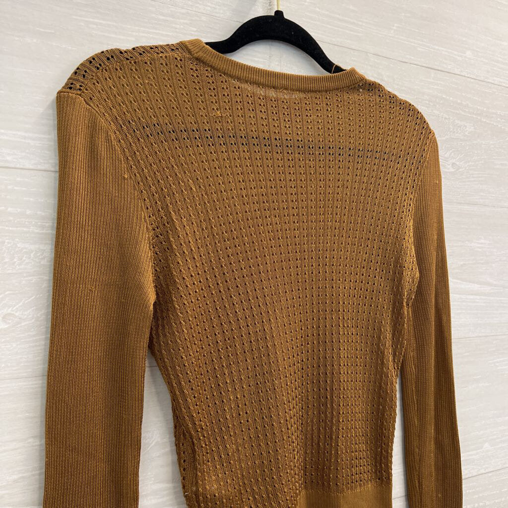 Free People Brown Sheer Open Knit Long Sleeve Top Extra Small