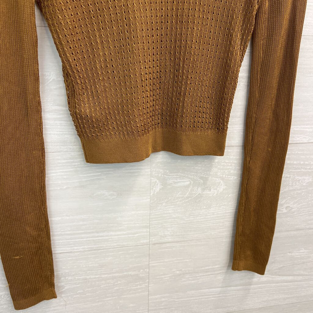 Free People Brown Sheer Open Knit Long Sleeve Top Extra Small