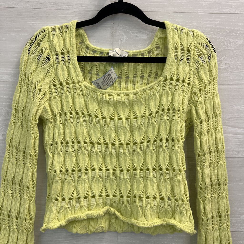 Freshman 1996 Lime Green Open Knit Cropped Long Sleeve Sweater Top Medium