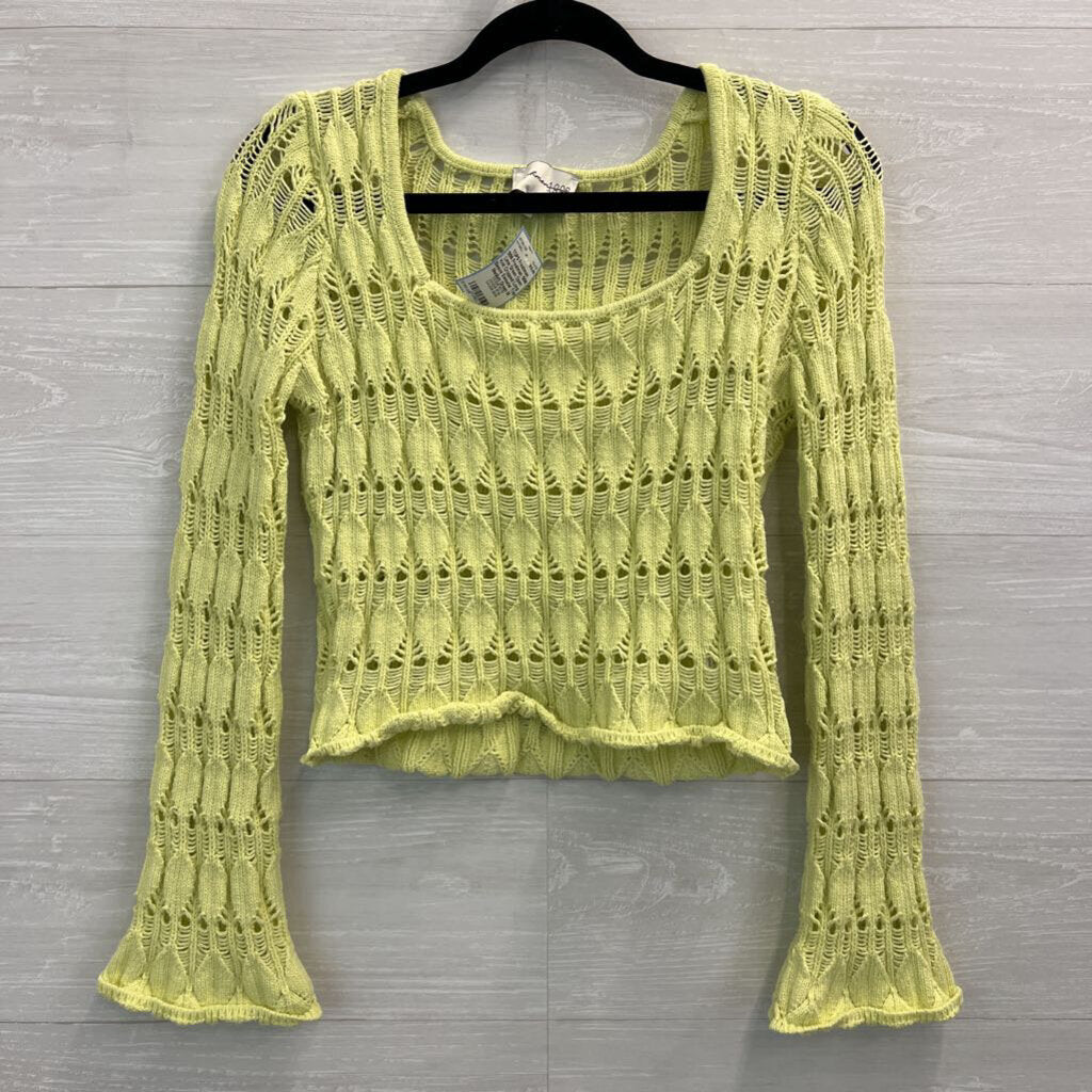 Freshman 1996 Lime Green Open Knit Cropped Long Sleeve Sweater Top Medium