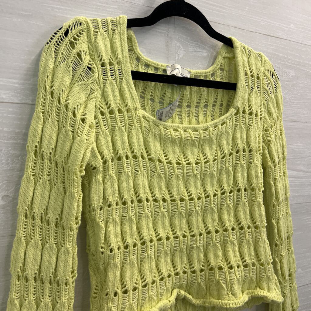 Freshman 1996 Lime Green Open Knit Cropped Long Sleeve Sweater Top Medium