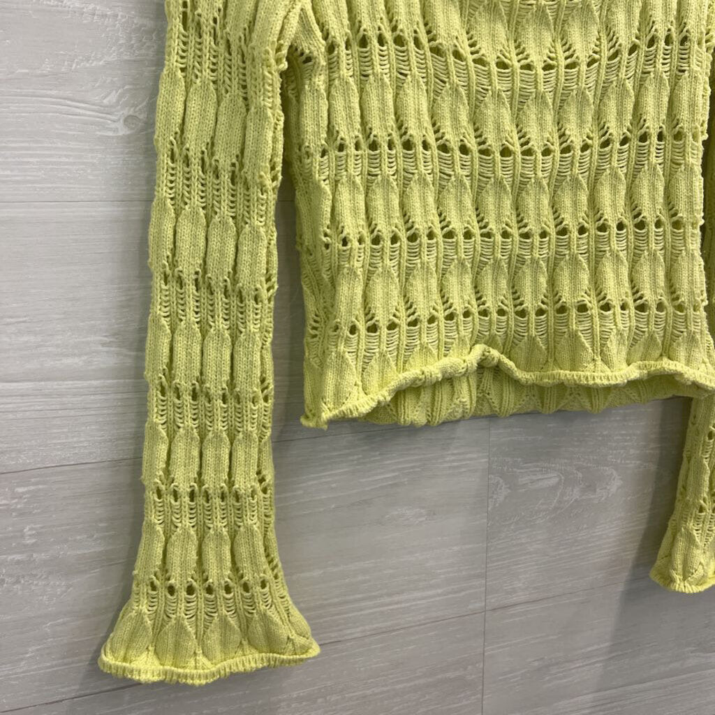 Freshman 1996 Lime Green Open Knit Cropped Long Sleeve Sweater Top Medium