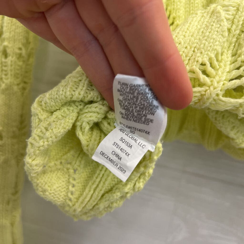 Freshman 1996 Lime Green Open Knit Cropped Long Sleeve Sweater Top Medium