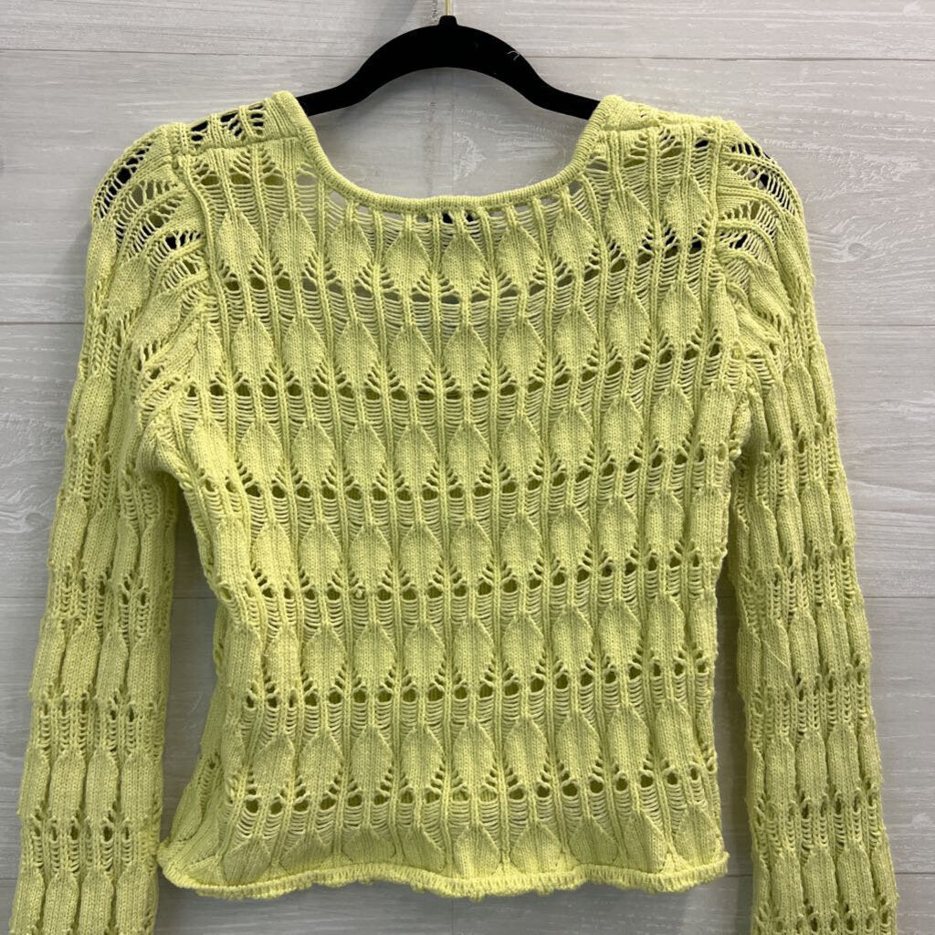 Freshman 1996 Lime Green Open Knit Cropped Long Sleeve Sweater Top Medium