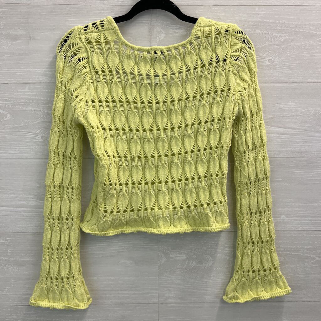 Freshman 1996 Lime Green Open Knit Cropped Long Sleeve Sweater Top Medium