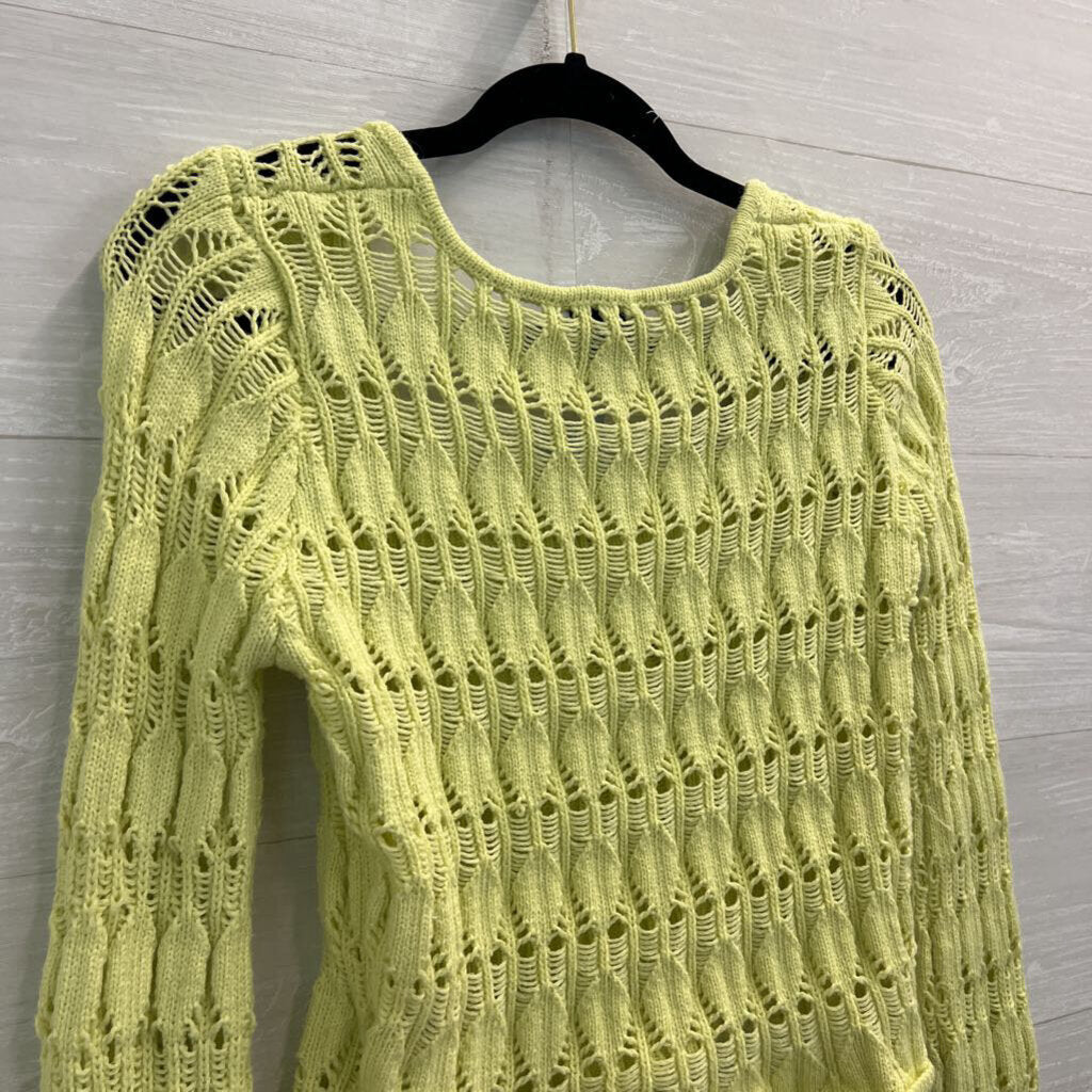 Freshman 1996 Lime Green Open Knit Cropped Long Sleeve Sweater Top Medium
