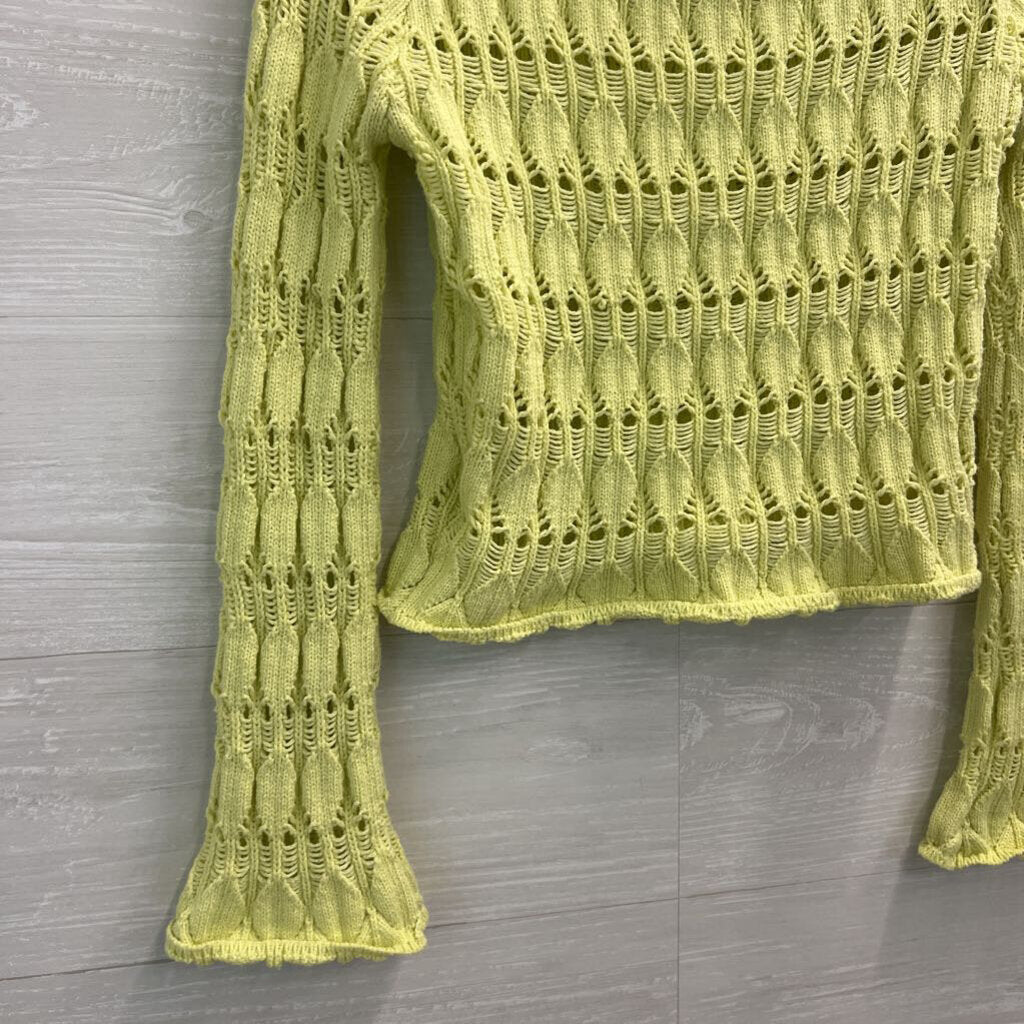 Freshman 1996 Lime Green Open Knit Cropped Long Sleeve Sweater Top Medium