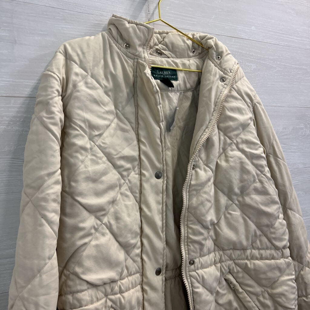 Ralph Lauren Beige Quilted Down Puffer Jacket Medium