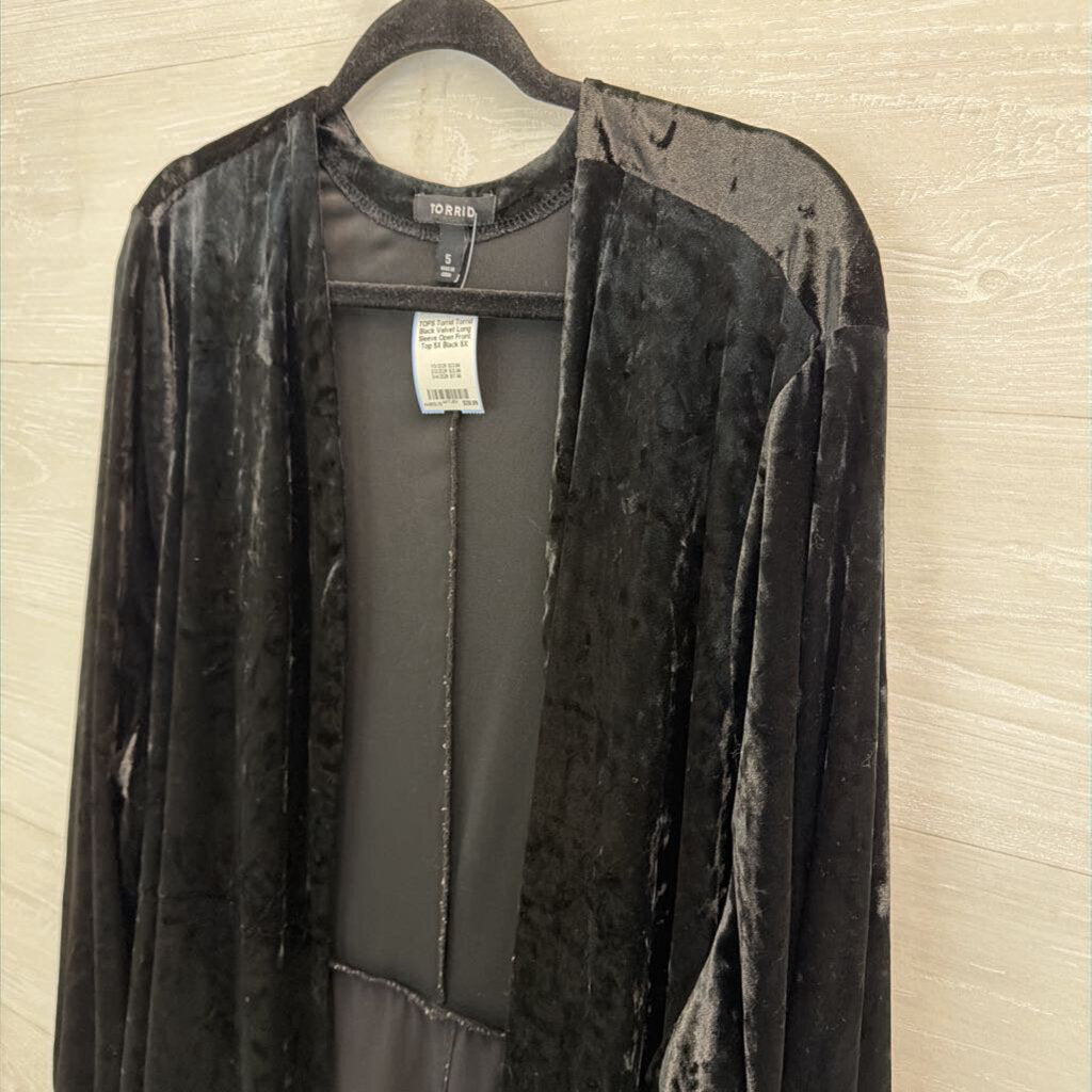 Torrid Black Velvet Long Sleeve Open Front Top 5X