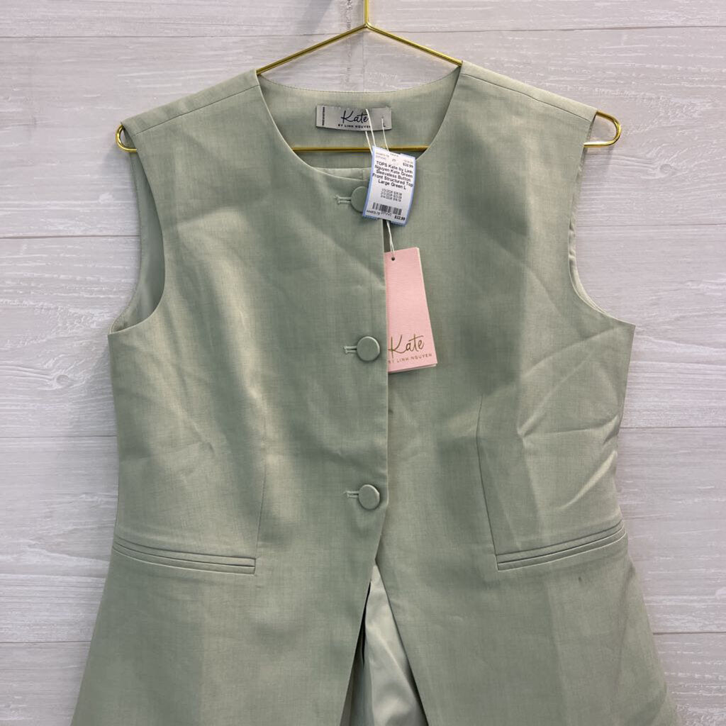 Kate Green Sleeveless Button Front Structured Top Large